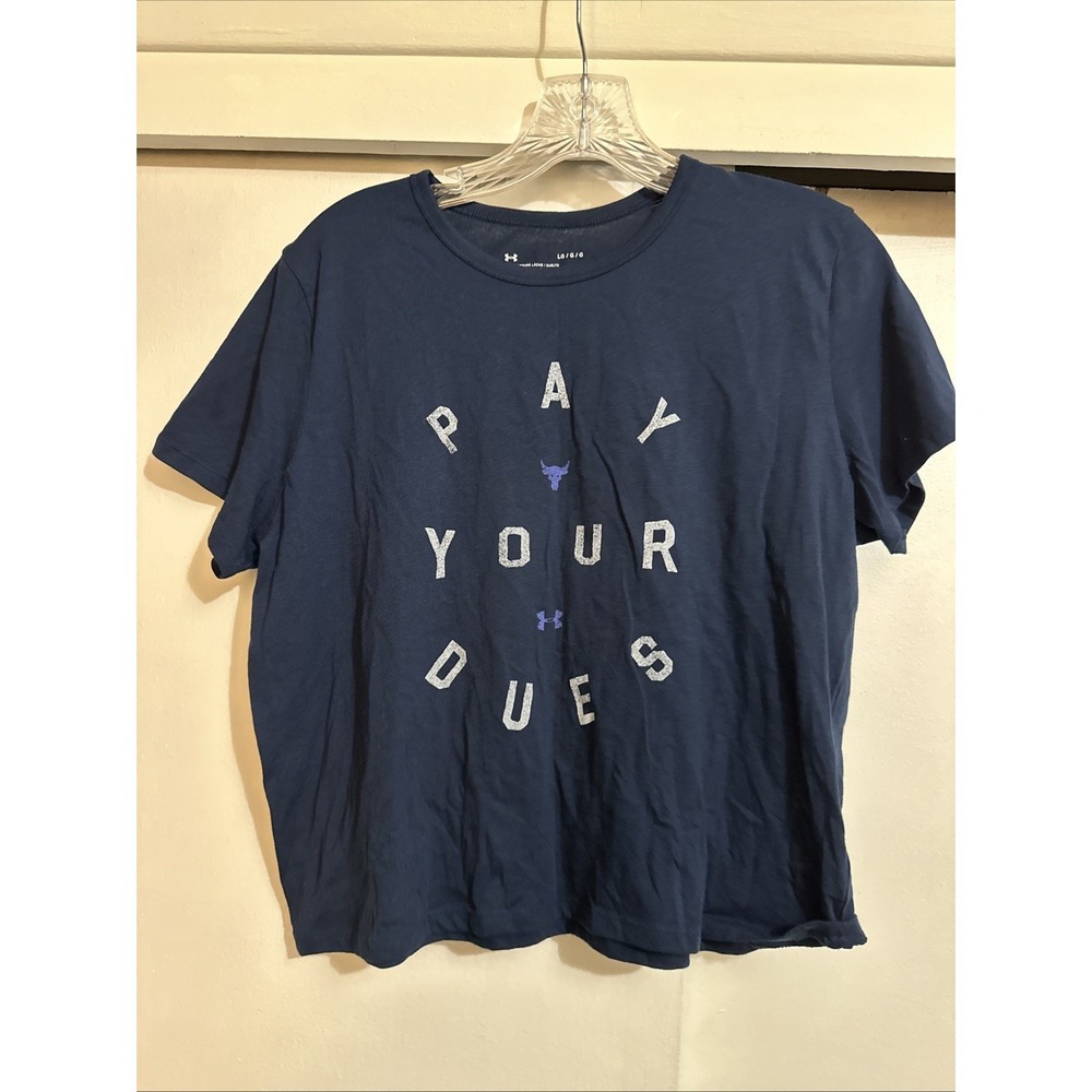Under Armor Women's Loose Size Large "pay Your Dues" Crop Top Workout Shirt Fun